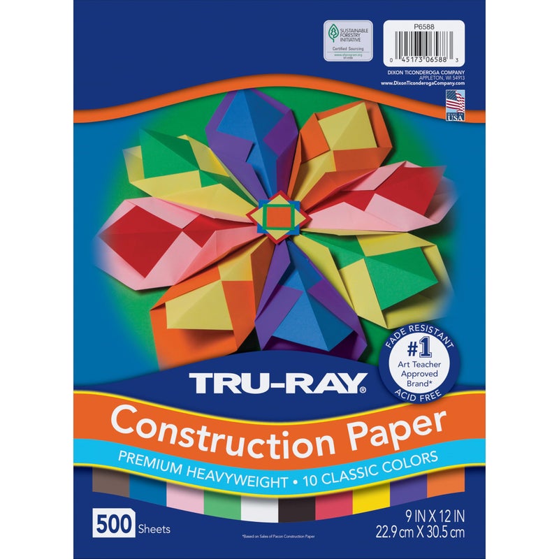 Tru-Ray (P6588-4) Heavyweight Construction Paper Bulk Assortment, 10 Assorted Colors, 9" x 12", 500 Sheets - Image 5